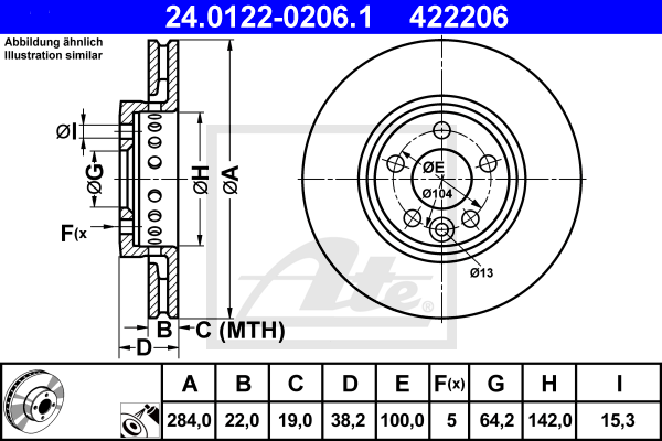 ATE 24.0122-0206.1 Discofreno-Discofreno-Ricambi Euro