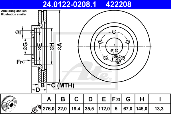 ATE 24.0122-0208.1 Discofreno-Discofreno-Ricambi Euro