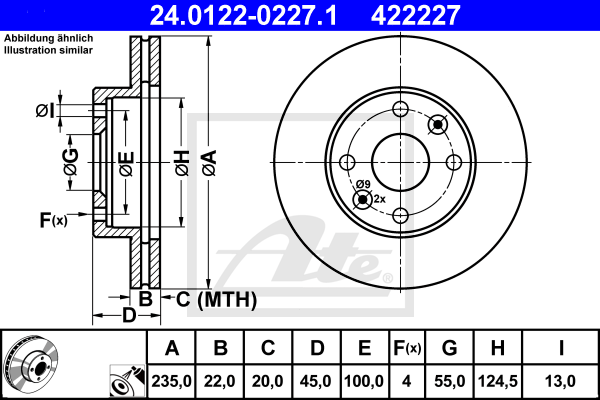 ATE 24.0122-0227.1 Discofreno-Discofreno-Ricambi Euro