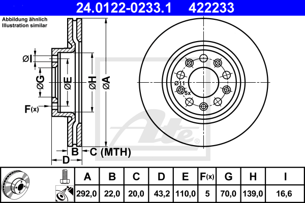 ATE 24.0122-0233.1 Discofreno-Discofreno-Ricambi Euro