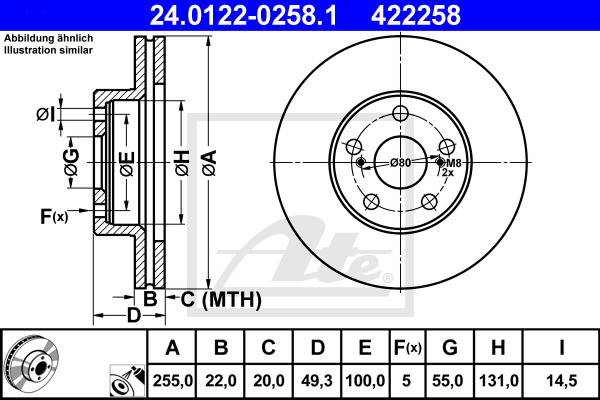 ATE 24.0122-0258.1 Discofreno-Discofreno-Ricambi Euro