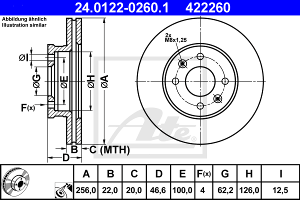 ATE 24.0122-0260.1 Discofreno-Discofreno-Ricambi Euro