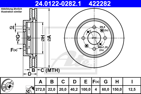 ATE 24.0122-0282.1 Discofreno-Discofreno-Ricambi Euro