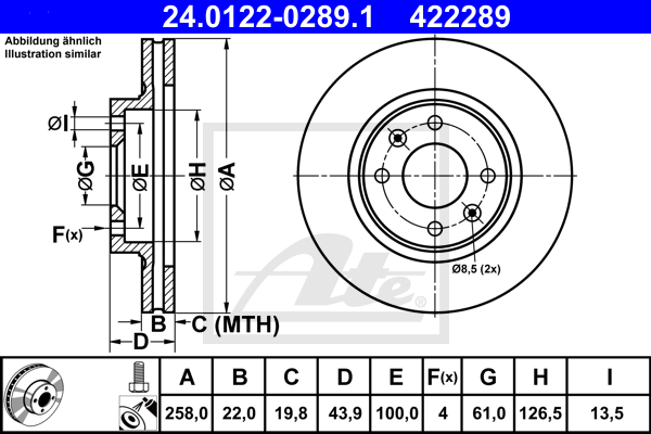 ATE 24.0122-0289.1 Discofreno-Discofreno-Ricambi Euro