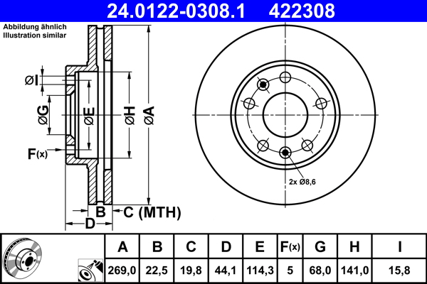 ATE 24.0122-0308.1 Disc frana