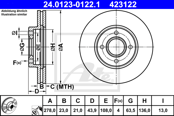 ATE 24.0123-0122.1 Discofreno-Discofreno-Ricambi Euro