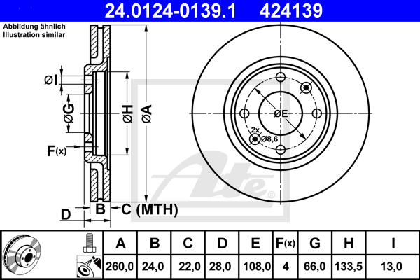 ATE 24.0124-0139.1 Discofreno-Discofreno-Ricambi Euro