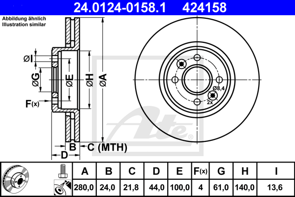 ATE 24.0124-0158.1 Discofreno-Discofreno-Ricambi Euro