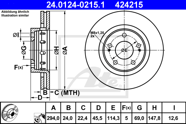 ATE 24.0124-0215.1 Discofreno-Discofreno-Ricambi Euro