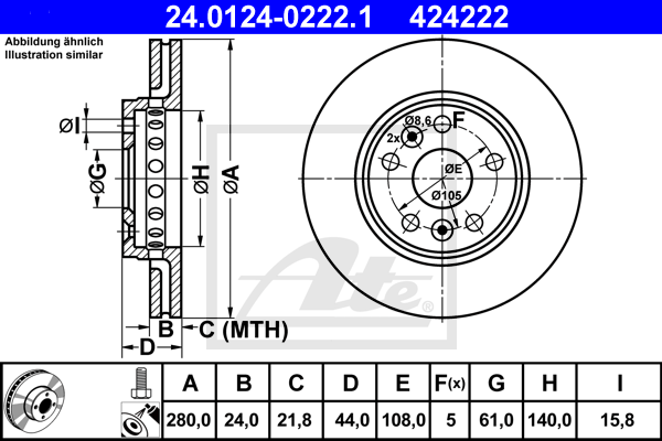 ATE 24.0124-0222.1 Discofreno-Discofreno-Ricambi Euro