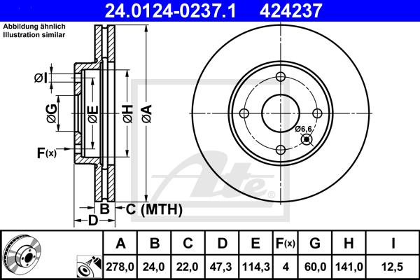 ATE 24.0124-0237.1 Discofreno-Discofreno-Ricambi Euro