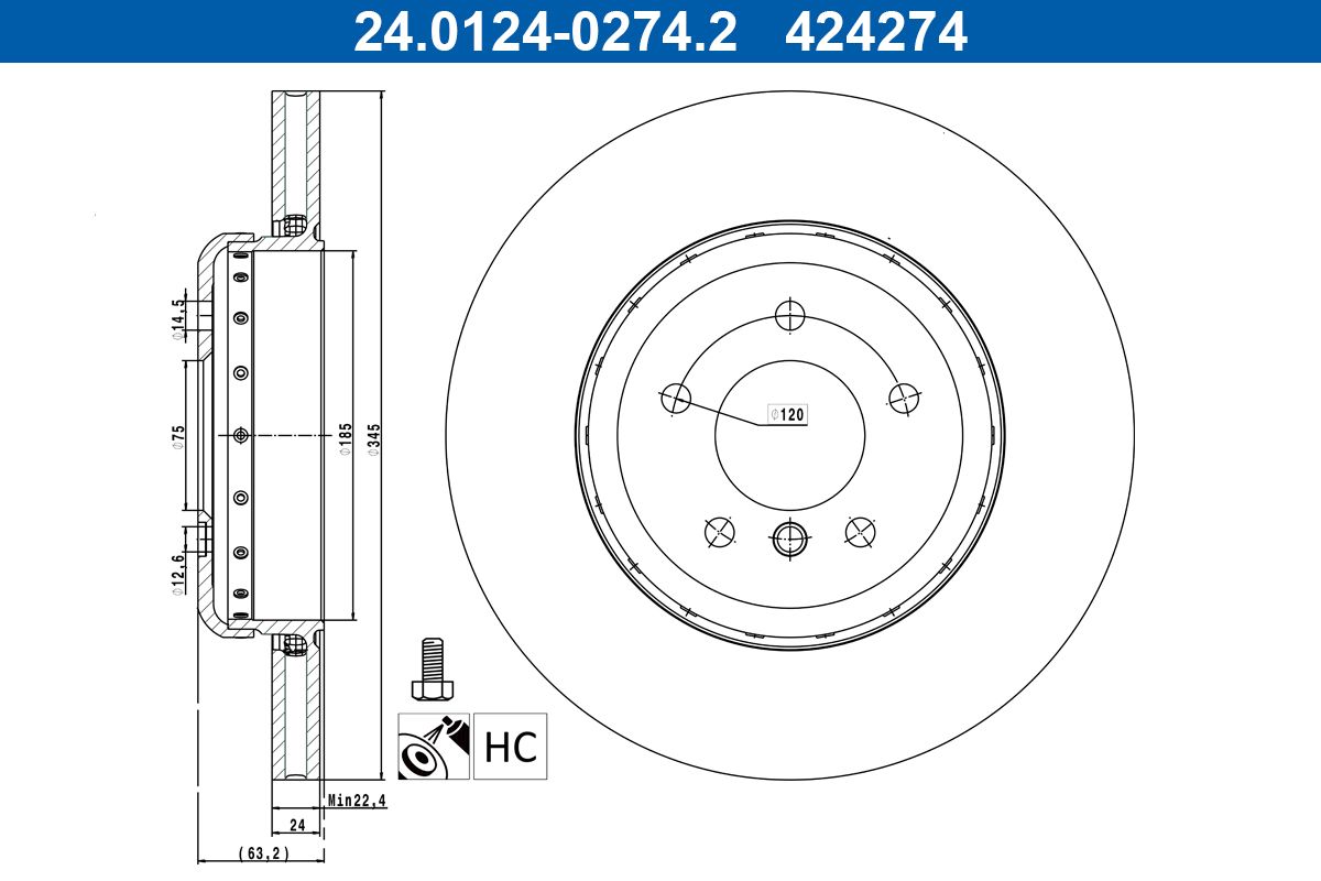 ATE 24.0124-0274.2 Brake Disc