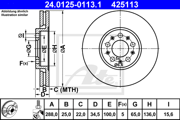 ATE 24.0125-0113.1 Discofreno-Discofreno-Ricambi Euro