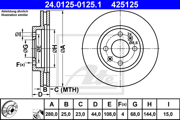 ATE 24.0125-0125.1 Discofreno-Discofreno-Ricambi Euro