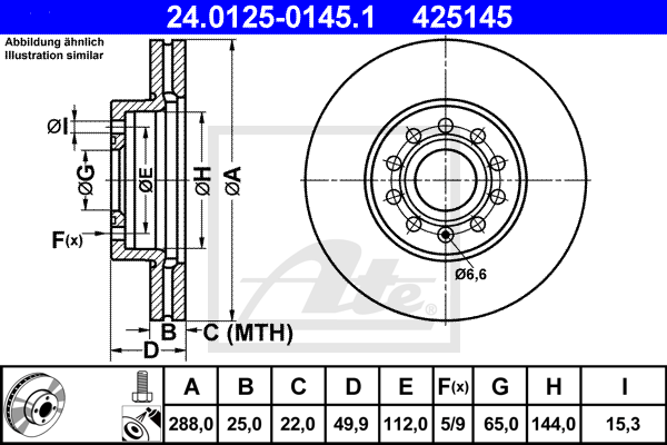 ATE 24.0125-0145.1 Discofreno-Discofreno-Ricambi Euro