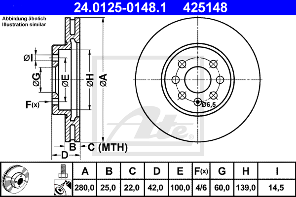 ATE 24.0125-0148.1 Discofreno-Discofreno-Ricambi Euro