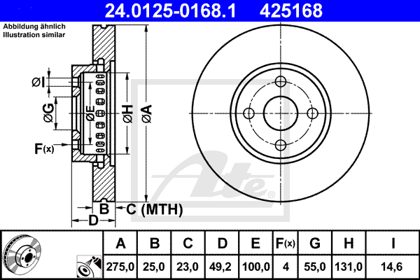 ATE 24.0125-0168.1 Discofreno-Discofreno-Ricambi Euro