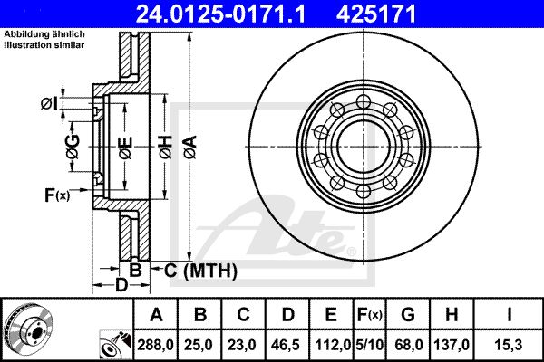 ATE 24.0125-0171.1 Discofreno-Discofreno-Ricambi Euro