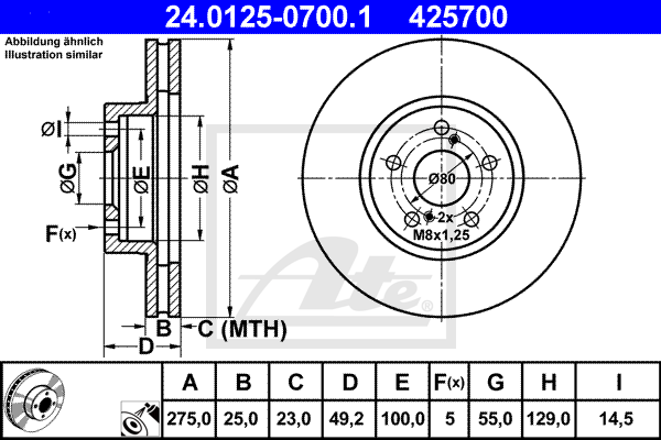 ATE 24.0125-0700.1 Discofreno-Discofreno-Ricambi Euro