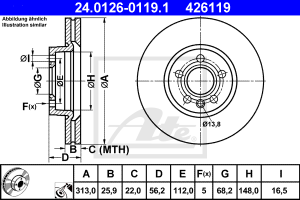 ATE 24.0126-0119.1 Discofreno-Discofreno-Ricambi Euro