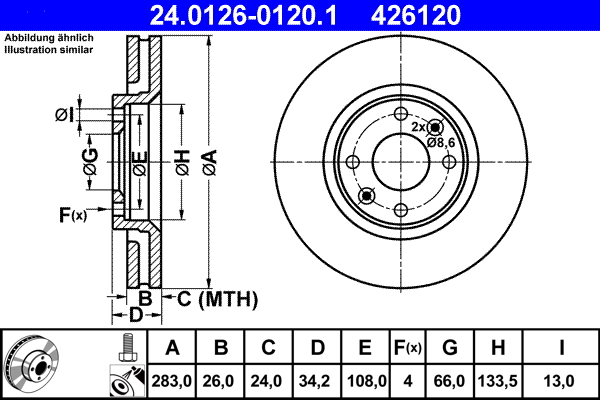 ATE 24.0126-0120.1 Disc frana