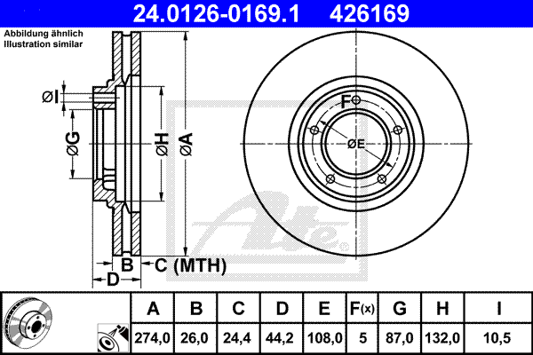 ATE 24.0126-0169.1 Discofreno-Discofreno-Ricambi Euro