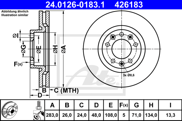 ATE 24.0126-0183.1 Discofreno-Discofreno-Ricambi Euro