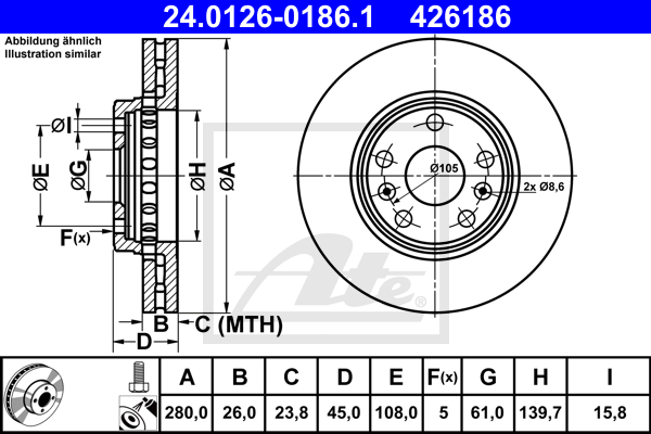 ATE 24.0126-0186.1 Discofreno-Discofreno-Ricambi Euro