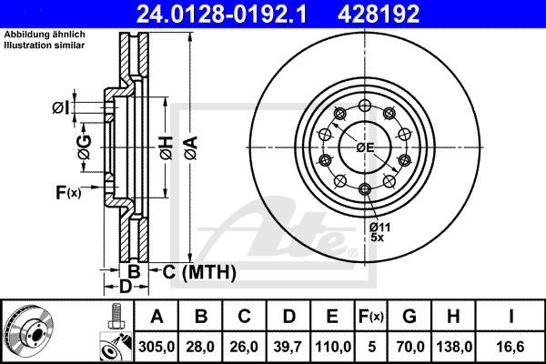 ATE 24.0128-0192.1 Discofreno-Discofreno-Ricambi Euro