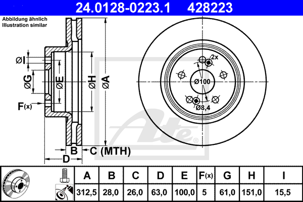 ATE 24.0128-0223.1 Discofreno-Discofreno-Ricambi Euro