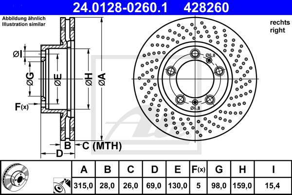 ATE 24.0128-0260.1 Discofreno-Discofreno-Ricambi Euro