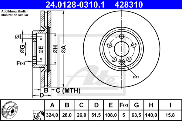 ATE 24.0128-0310.1 Discofreno-Discofreno-Ricambi Euro