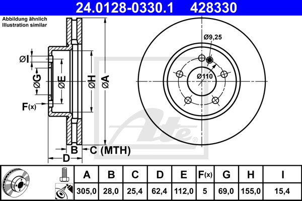 ATE 24.0128-0330.1 Discofreno-Discofreno-Ricambi Euro