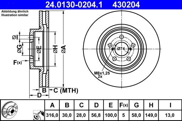 ATE 24.0130-0204.1 Disc frana