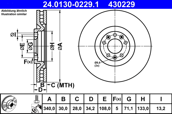 ATE 24.0130-0229.1 Disc frana