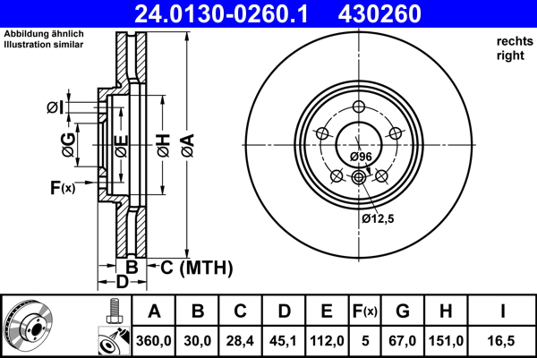 ATE 24.0130-0260.1 Disc frana