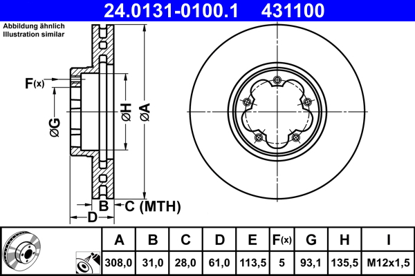 ATE 24.0131-0100.1 Disc frana