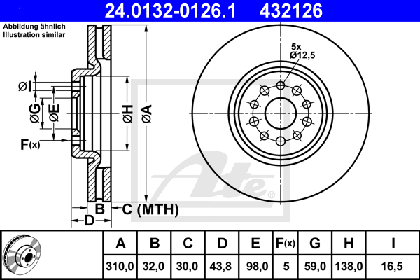 ATE 24.0132-0126.1 Discofreno-Discofreno-Ricambi Euro