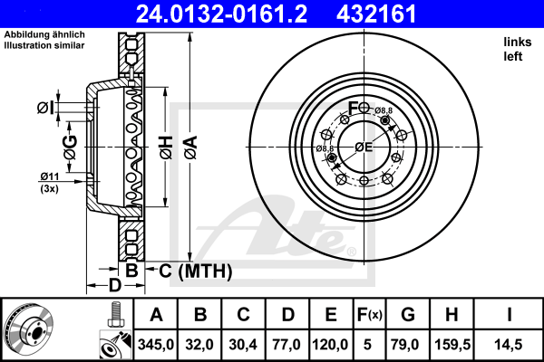 ATE 24.0132-0161.2 Discofreno-Discofreno-Ricambi Euro