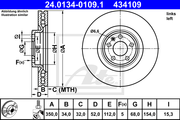 ATE 24.0134-0109.1 Discofreno-Discofreno-Ricambi Euro