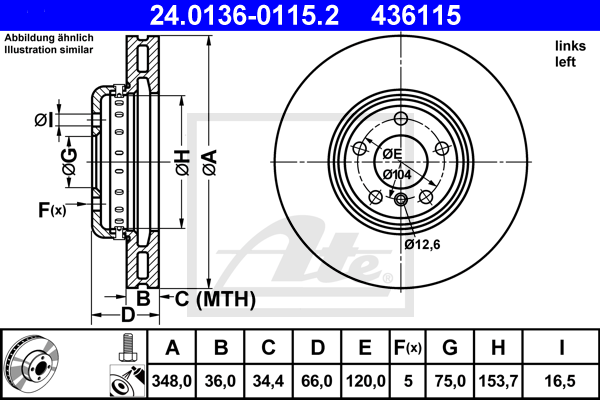 ATE 24.0136-0115.2 Discofreno-Discofreno-Ricambi Euro