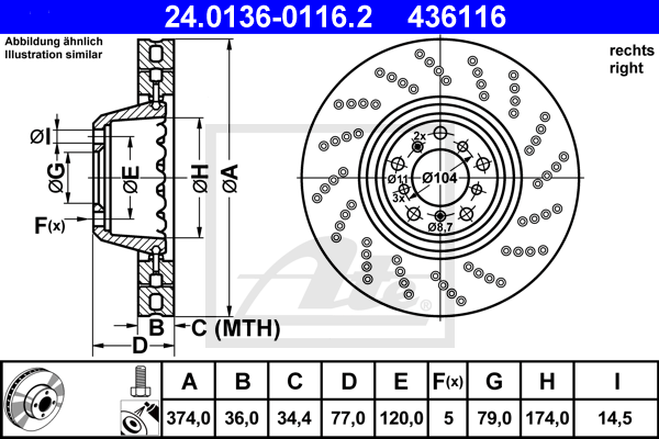 ATE 24.0136-0116.2 Discofreno-Discofreno-Ricambi Euro