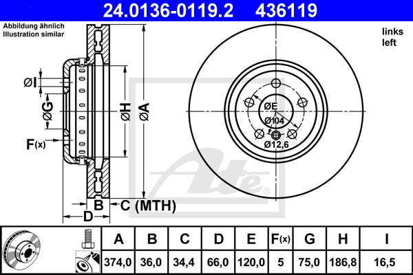 ATE 24.0136-0119.2 Discofreno-Discofreno-Ricambi Euro