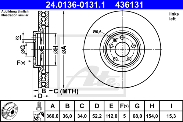 ATE 24.0136-0131.1 Discofreno-Discofreno-Ricambi Euro