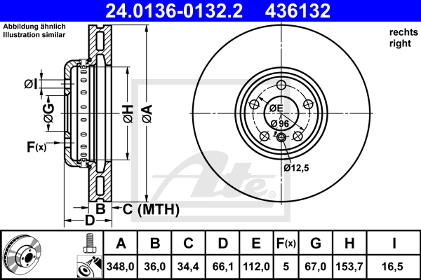 ATE 24.0136-0132.2 Discofreno-Discofreno-Ricambi Euro