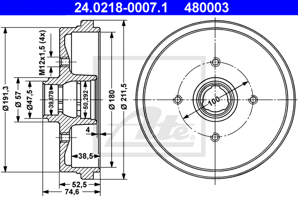 ATE 24.0218-0007.1 Tamburo freno