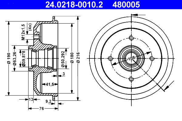 ATE 24.0218-0010.2 Bremstrommel