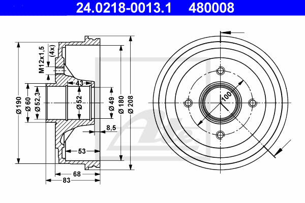 ATE 24.0218-0013.1 Tamburo freno-Tamburo freno-Ricambi Euro