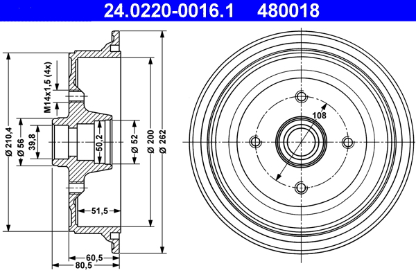 ATE 24.0220-0016.1 Bremstrommel