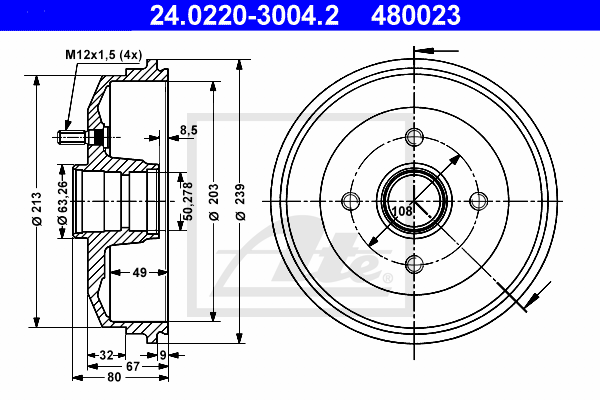 ATE 24.0220-3004.2 Tamburo freno